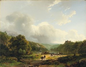 Losser prammen i et bølgende landskab, 1831 af Barend Cornelis Koekkoek