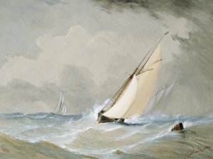 Miranda arbejder ind fra Weilingen Light Ship in a Heavy Wind - Oostende 1880