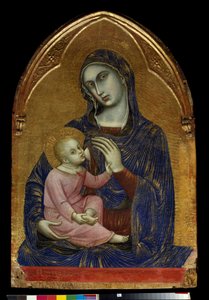 Jomfruen og Mariabarnet ammer Jesus Kristus, som har en halskæde af koral. Maleri på træ af Barnaba da Modena (kendt fra 1361 til 1383) Dim. 1,09x0,72 m Paris, Musée du Louvre.