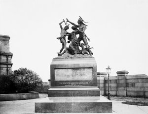 Fort Dearborn Massacre Monument ved Calumet Street og 18th Avenue, Chicago, Illinois, USA, ca. 1900 (s/h-foto) af Barnes and Crosby