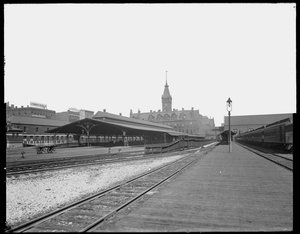 Wells Street Station, Chicago, Illinois, USA, ca. 1905 (s/h-billede) af Barnes and Crosby