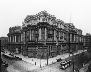 Udsigt over Chicagos rådhus og Cook County Courthouse, ca. 1900 af Barnes and Crosby Barnes and Crosby