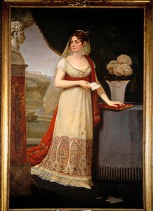 Portræt i fuld længde af Josephine de Beauharnais (1763-1814) Hun ser på en buste, der forestiller hendes søn, Eugene Rose de Beauharnais dit le Prince Eugene (1781-1824), et Malmaison - Maleri af Antoine Jean Gros (1771-1835)