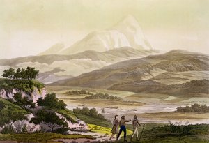 Mount Cayambe, Ecuador, fra "Le Costume Ancien et Moderne", bind II, plade 3, af Jules Ferrario, graveret af Paolo Fumagalli, udgivet omkring 1820-30