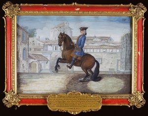 Nr. 35 En Barbary Bay-hest fra den spanske rideskole, der udfører en dressurbevægelse på Markuspladsen, Firenze (wc på papir) af Baron Reis Eisenberg