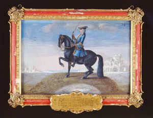 Nr. 38 En napolitansk calabrisk hest fra den spanske rideskole, der udfører en dressurbevægelse kaldet Piaffe (wc på papir)