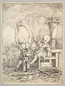 Kinesiske børn leger med en papegøje, 1760-70. af Baron de Thiers Louis Antoine Crozat