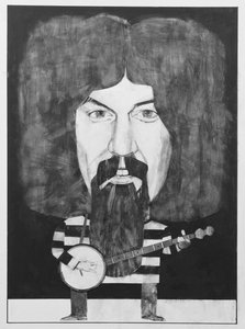 Portræt af Billy Connolly, illustration til The Listener, 1970
