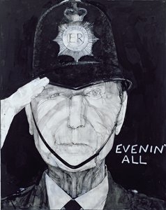 Portræt af Jack Warner som Dixon fra Dock Green, illustration til The Listener, 1970