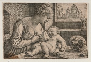 Madonna med et dødningehoved af Barthel Beham
