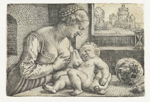 Mary med barn ved bryst og kranie af Barthel Beham