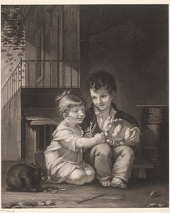 To børn med kaniner Mange mon petit, mange af Barthélémy Joseph Fulcran Roger