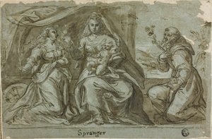 Madonna og barn med de hellige Catherine og Dominic af Bartholomaeus Spranger