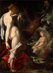 Naiaden Salmacis beundrer Hermafrodit, der bader i en kilde (maleri