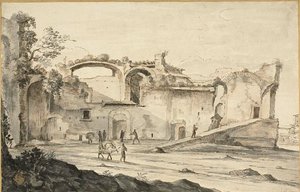 Rejsende foran en ruin af Bartholomeus Breenbergh