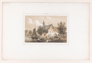 Bybillede med flod og kirke