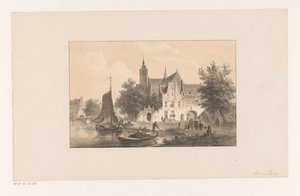 Bybillede med flod og kirke
