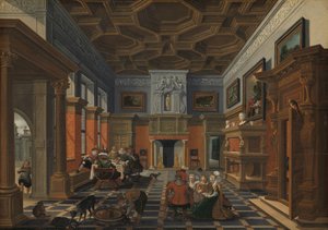 Interiør med et firma En virksomhed i et interiør af Bartholomeus van Bassen