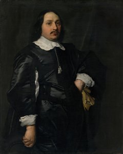 Portræt af en herre i sort atlaskofte af Bartholomeus van der Helst