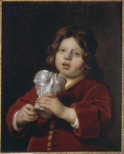 Portræt af en dreng, der holder et sølvbæger af Bartholomeus van der Helst
