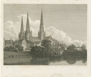 Lichfield Cathedral - South West View: engraving, nd [? 1796] dani af Bartholomew Howlett