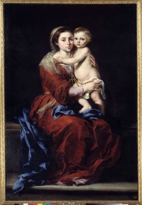 Rosenkransens jomfru. Madonna har barnet. Maleri af Bartolome Murillo (1618-1682) af Bartolomé Esteban Murillo