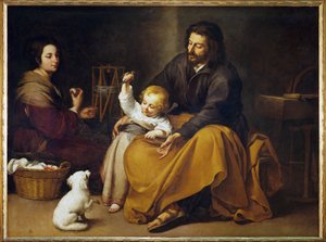 Den hellige familie med en lille fugl (maleri på lærred) af Bartolome Esteban Murillo