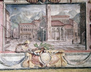 Soveværelse, detalje af frise, der afbilder byer under Medici-styret, Pistoia, 1564-75 fresco af Bartolomeo Ammannati