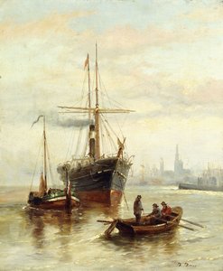 En havnescene med udsigt over Venedig af Bartolomeo Bezzi