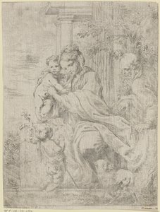 Hellig Familie med den unge Johannes Døberen af Bartolomeo Biscaino