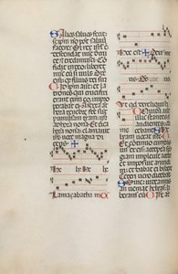 Missale: Fol. 121v: indeholder musik til Hely Hely Lama etc. i St. Mattion Passion, 1469. af Bartolomeo Caporali