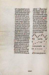 Missale: Fol. 128v: indeholder musik til Hely Hely Lama etc. indenfor St. Mattion Passion, 1469. af Bartolomeo Caporali
