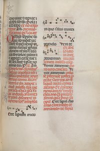 Missale: Fol. 148: Musik til Behold the Wood of the Cross..., 1469 af Bartolomeo Caporali