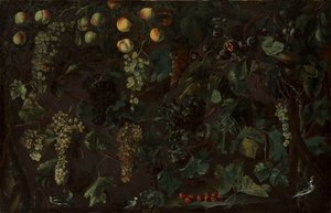 Vindruer og frugt, med tre vipstjerter, ca. 1615-18.