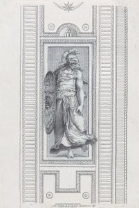 Plade 15: mytologisk figur iført hjelm og skjold, 1756