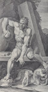 Plade 7: den blindede Polyfem, der bevogter indgangen til sin hule, med Ulysses og hans..., 1756