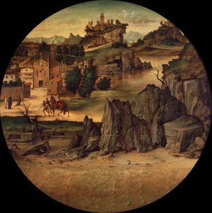 Landskab med slotte, slutningen af 1400-tallet. af Bartolomeo Montagna