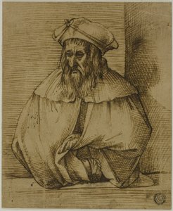Skitse i halv længde af en herre med hat og kappe af Bartolomeo Passarotti