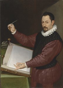 Portræt af en skriver i en rød dublet og hvid ryg (olie på lærred) af Bartolomeo Passarotti