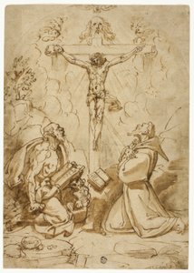 De hellige Hieronymus og Frans af Assisi tilbeder Treenigheden af Bartolomeo Passarotti