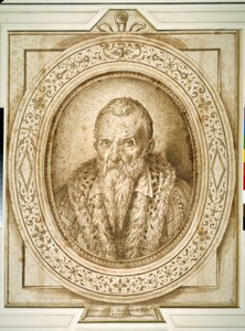 Selvportræt i alderdommen, med simuleret indramning (pen & brunt blæk på papir) af Bartolomeo Passarotti