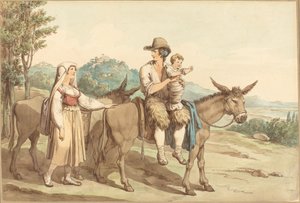 En bondefamilie og to æsler af Bartolomeo Pinelli