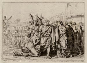 Atilius Regulus forbereder sig på at forlade Rom for at vende tilbage til fangenskabet i Karthago (radering)