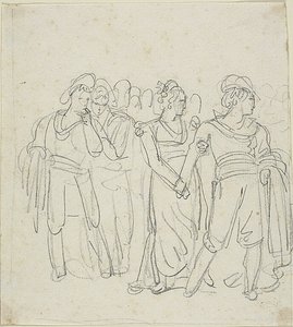 Brigadehøvding holdt tilbage af en kvinde (recto); Skitse af to figurer i et landskab (verso) af Bartolomeo Pinelli