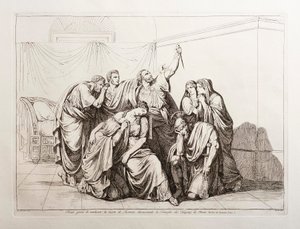 Brutus sværger at hævne Lucretias død og forviser Tarquini-familien fra Rom af Bartolomeo Pinelli