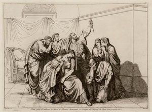 Brutus lover at hævne Lucretias død ved at forvise Tarquinerne fra Rom (radering) af Bartolomeo Pinelli