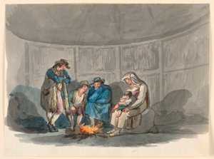 Tegning, En familie af hyrder om natten, 1807-08 af Bartolomeo Pinelli