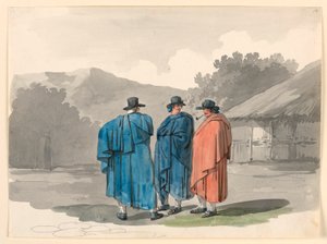 Tegning, En gruppe af tre bønder i en landsby, 1807-08 af Bartolomeo Pinelli