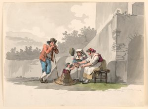 Tegning, En bondefamilie i Campagna, 1807-08 af Bartolomeo Pinelli