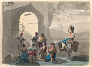 Tegning, Ave Maria i Tivoli, 1807-08 af Bartolomeo Pinelli